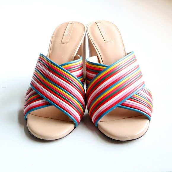 Aldo Rainbow Multicolor Block Heel Open Toe Mule Sandals Summer Shoes Size 7 - Picture 13 of 16